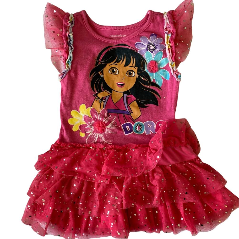 Nickelodeon Dora The Explorer Girls Sz 5 Cotton Frilly Dress Twirl Play Short
